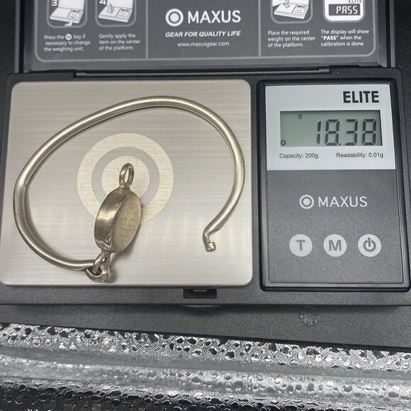 Ladies .925 silver vintage bracelet w/solid silver button monogrammed swivel top - Picture 12 of 12